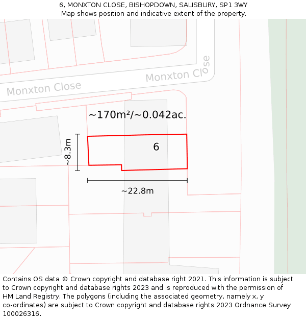 6, MONXTON CLOSE, BISHOPDOWN, SALISBURY, SP1 3WY: Plot and title map