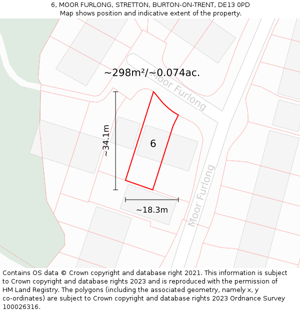 6, MOOR FURLONG, STRETTON, BURTON-ON-TRENT, DE13 0PD: Plot and title map