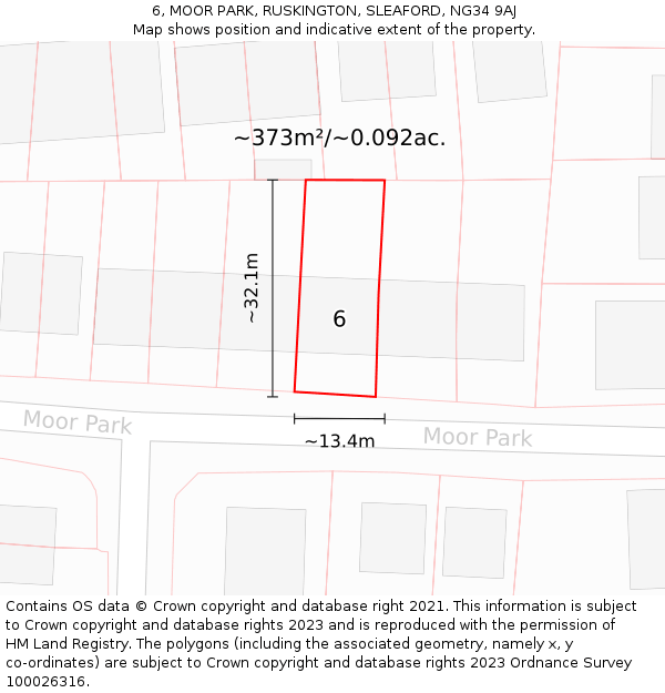 6, MOOR PARK, RUSKINGTON, SLEAFORD, NG34 9AJ: Plot and title map