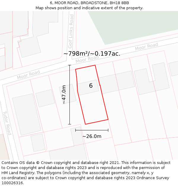 6, MOOR ROAD, BROADSTONE, BH18 8BB: Plot and title map