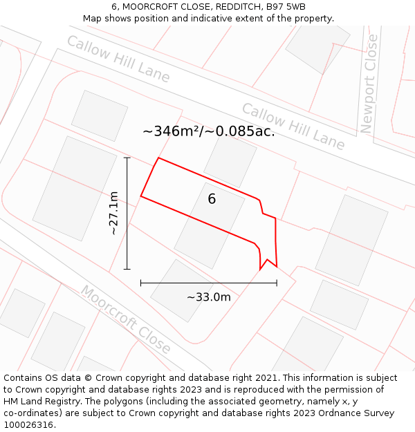 6, MOORCROFT CLOSE, REDDITCH, B97 5WB: Plot and title map