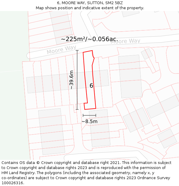 6, MOORE WAY, SUTTON, SM2 5BZ: Plot and title map