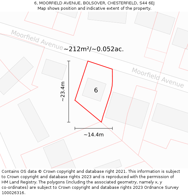 6, MOORFIELD AVENUE, BOLSOVER, CHESTERFIELD, S44 6EJ: Plot and title map
