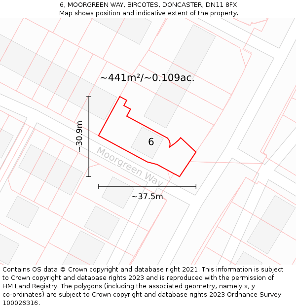 6, MOORGREEN WAY, BIRCOTES, DONCASTER, DN11 8FX: Plot and title map
