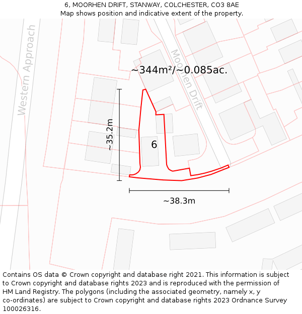 6, MOORHEN DRIFT, STANWAY, COLCHESTER, CO3 8AE: Plot and title map