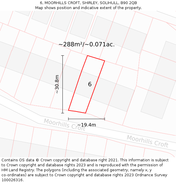 6, MOORHILLS CROFT, SHIRLEY, SOLIHULL, B90 2QB: Plot and title map