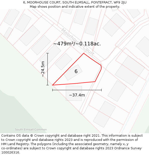 6, MOORHOUSE COURT, SOUTH ELMSALL, PONTEFRACT, WF9 2JU: Plot and title map