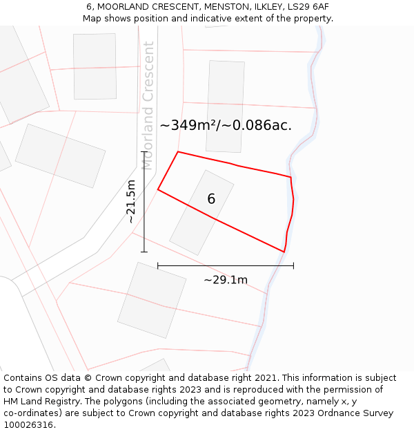 6, MOORLAND CRESCENT, MENSTON, ILKLEY, LS29 6AF: Plot and title map
