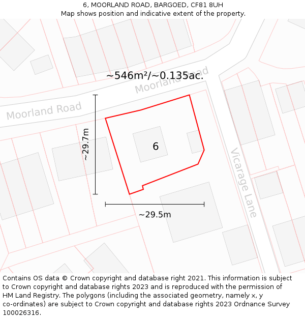6, MOORLAND ROAD, BARGOED, CF81 8UH: Plot and title map
