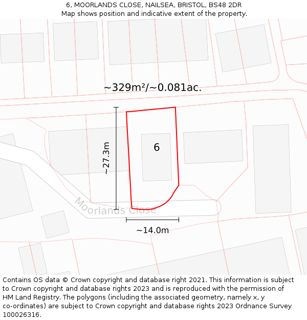 6, MOORLANDS CLOSE, NAILSEA, BRISTOL, BS48 2DR: Plot and title map