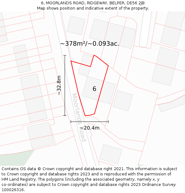 6, MOORLANDS ROAD, RIDGEWAY, BELPER, DE56 2JB: Plot and title map