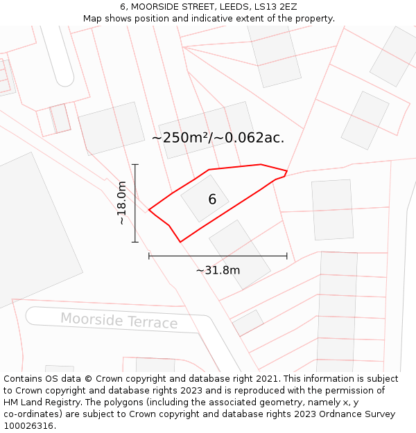 6, MOORSIDE STREET, LEEDS, LS13 2EZ: Plot and title map