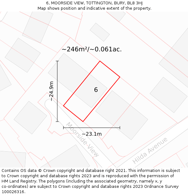 6, MOORSIDE VIEW, TOTTINGTON, BURY, BL8 3HJ: Plot and title map