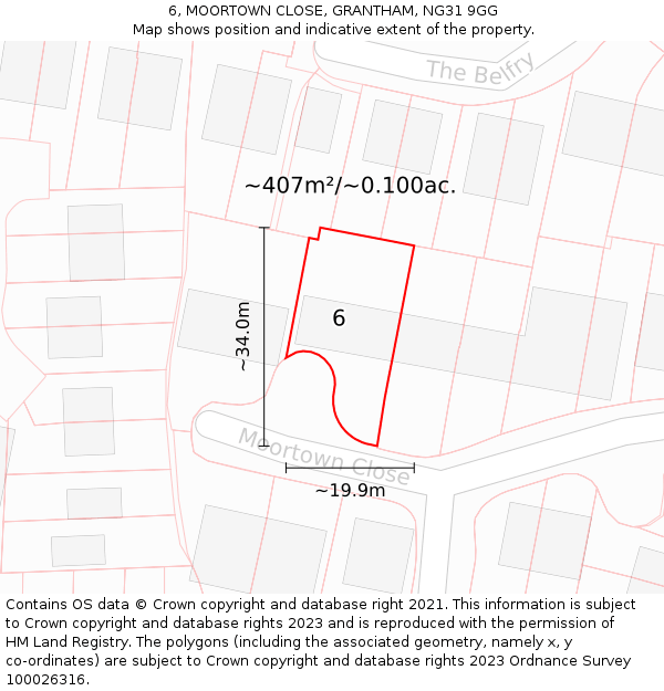 6, MOORTOWN CLOSE, GRANTHAM, NG31 9GG: Plot and title map