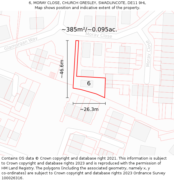 6, MORAY CLOSE, CHURCH GRESLEY, SWADLINCOTE, DE11 9HL: Plot and title map