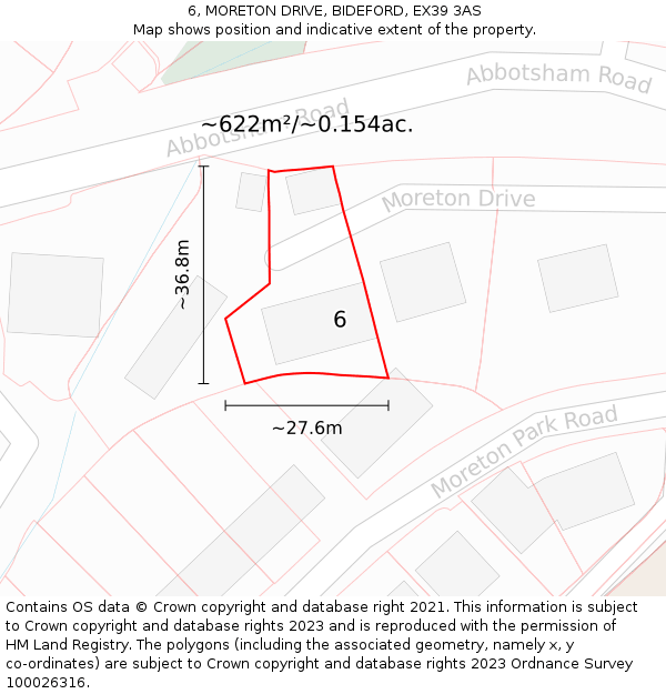 6, MORETON DRIVE, BIDEFORD, EX39 3AS: Plot and title map