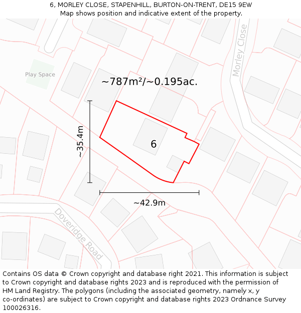 6, MORLEY CLOSE, STAPENHILL, BURTON-ON-TRENT, DE15 9EW: Plot and title map