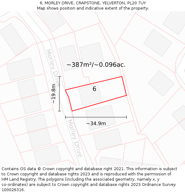 6, MORLEY DRIVE, CRAPSTONE, YELVERTON, PL20 7UY: Plot and title map
