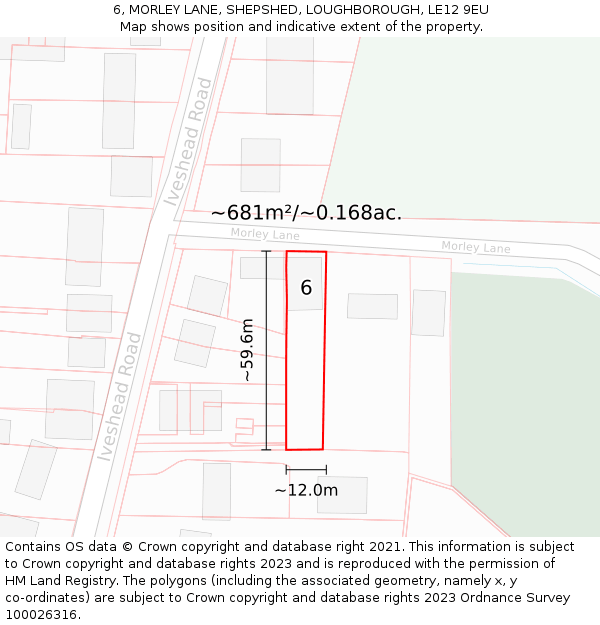 6, MORLEY LANE, SHEPSHED, LOUGHBOROUGH, LE12 9EU: Plot and title map