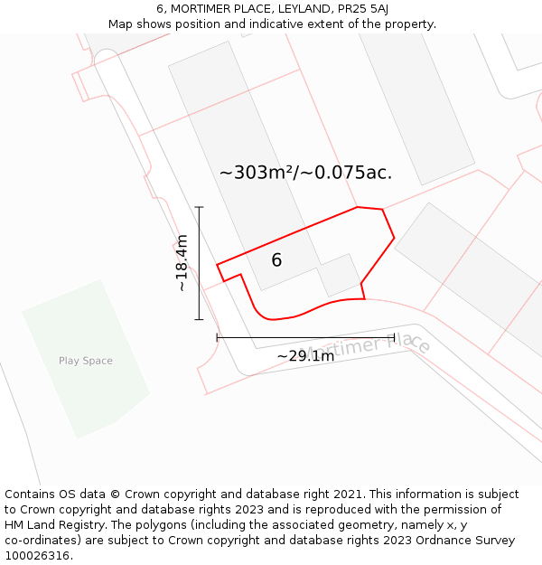 6, MORTIMER PLACE, LEYLAND, PR25 5AJ: Plot and title map