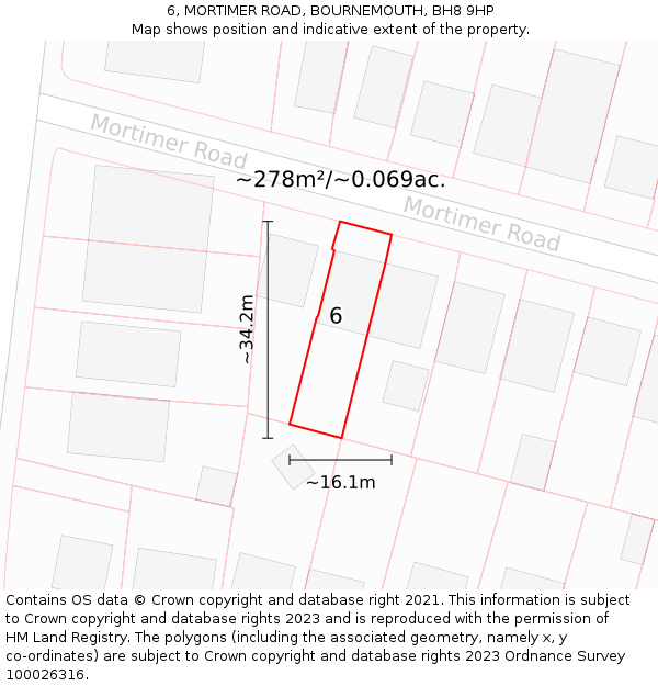 6, MORTIMER ROAD, BOURNEMOUTH, BH8 9HP: Plot and title map