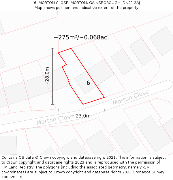 6, MORTON CLOSE, MORTON, GAINSBOROUGH, DN21 3AJ: Plot and title map