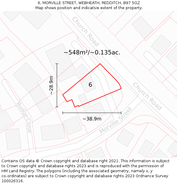 6, MORVILLE STREET, WEBHEATH, REDDITCH, B97 5GZ: Plot and title map