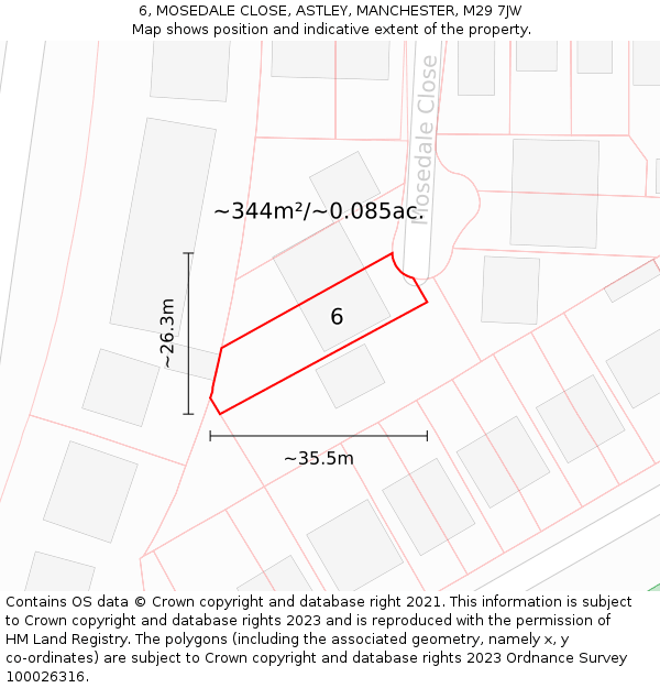 6, MOSEDALE CLOSE, ASTLEY, MANCHESTER, M29 7JW: Plot and title map