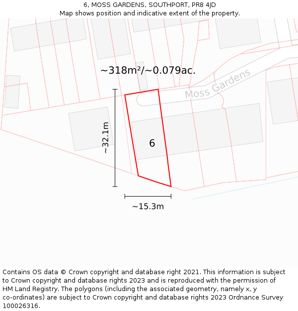 6, MOSS GARDENS, SOUTHPORT, PR8 4JD: Plot and title map