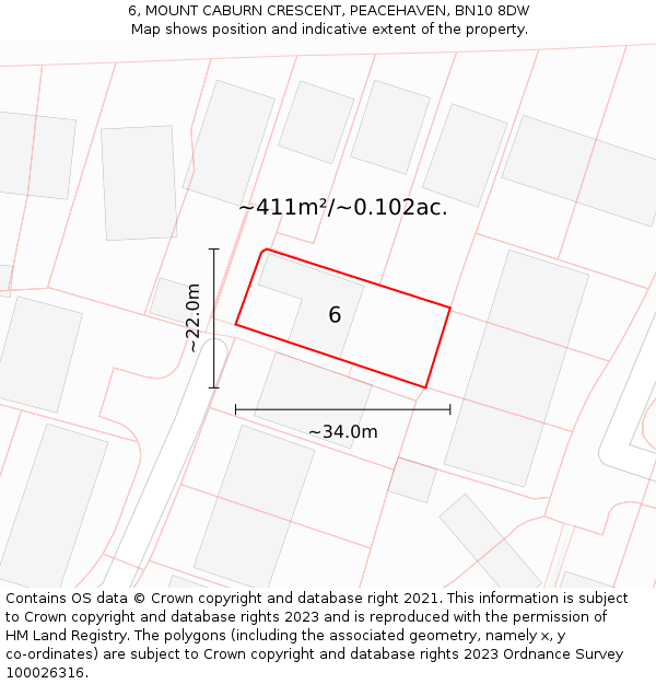 6, MOUNT CABURN CRESCENT, PEACEHAVEN, BN10 8DW: Plot and title map