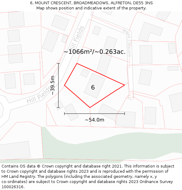 6, MOUNT CRESCENT, BROADMEADOWS, ALFRETON, DE55 3NS: Plot and title map