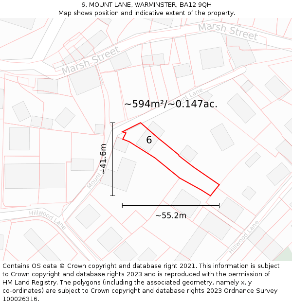 6, MOUNT LANE, WARMINSTER, BA12 9QH: Plot and title map