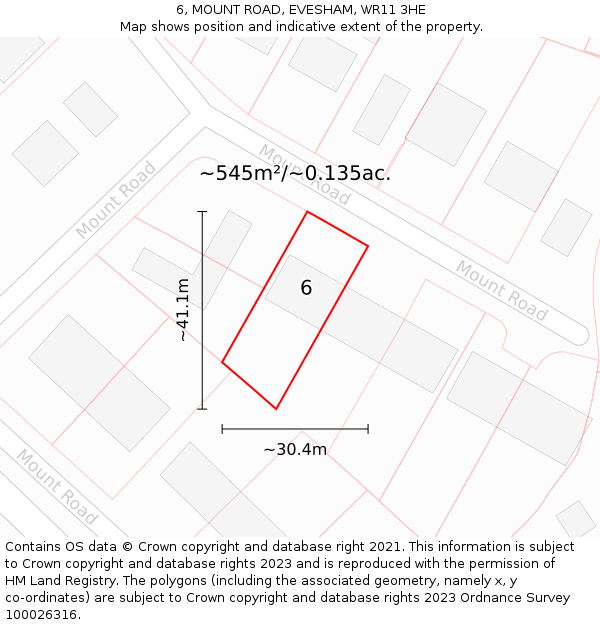 6, MOUNT ROAD, EVESHAM, WR11 3HE: Plot and title map