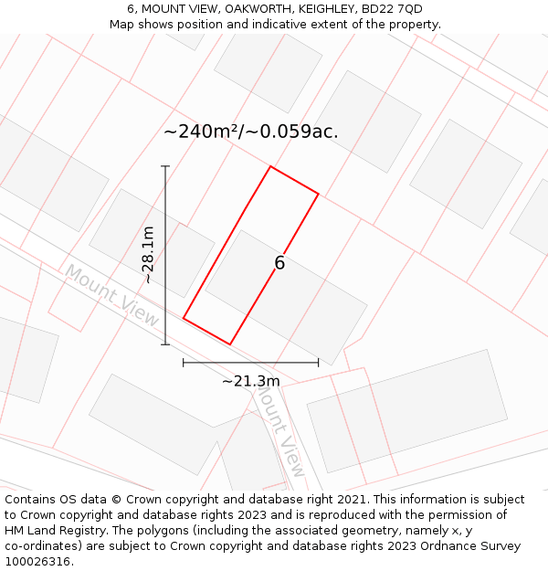 6, MOUNT VIEW, OAKWORTH, KEIGHLEY, BD22 7QD: Plot and title map