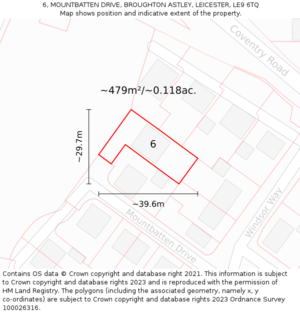 6, MOUNTBATTEN DRIVE, BROUGHTON ASTLEY, LEICESTER, LE9 6TQ: Plot and title map
