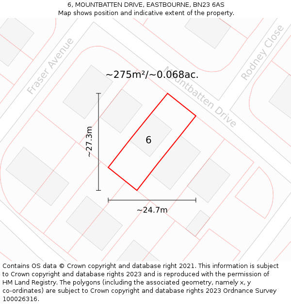 6, MOUNTBATTEN DRIVE, EASTBOURNE, BN23 6AS: Plot and title map