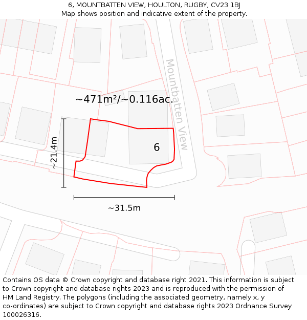 6, MOUNTBATTEN VIEW, HOULTON, RUGBY, CV23 1BJ: Plot and title map