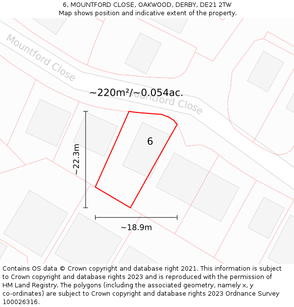 6, MOUNTFORD CLOSE, OAKWOOD, DERBY, DE21 2TW: Plot and title map