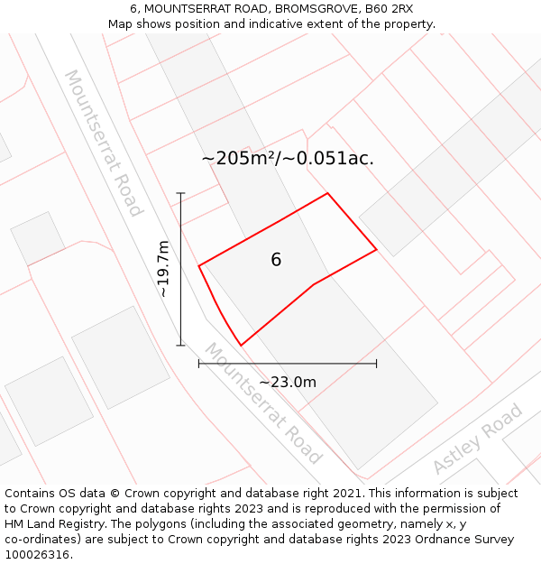 6, MOUNTSERRAT ROAD, BROMSGROVE, B60 2RX: Plot and title map