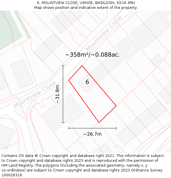 6, MOUNTVIEW CLOSE, VANGE, BASILDON, SS16 4RN: Plot and title map