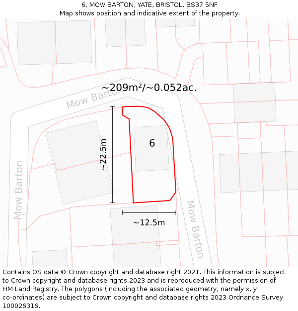 6, MOW BARTON, YATE, BRISTOL, BS37 5NF: Plot and title map