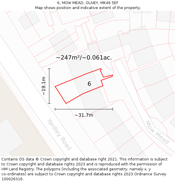 6, MOW MEAD, OLNEY, MK46 5EF: Plot and title map