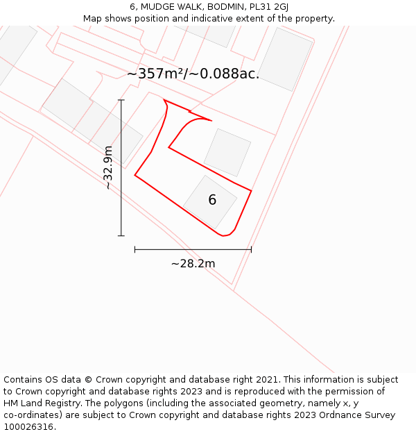 6, MUDGE WALK, BODMIN, PL31 2GJ: Plot and title map
