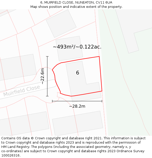 6, MUIRFIELD CLOSE, NUNEATON, CV11 6UA: Plot and title map