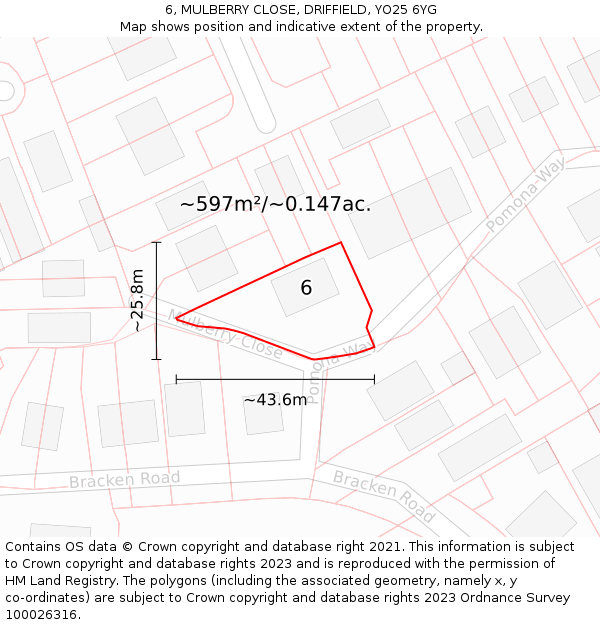 6, MULBERRY CLOSE, DRIFFIELD, YO25 6YG: Plot and title map