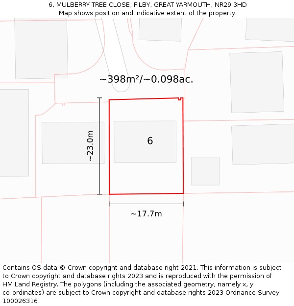 6, MULBERRY TREE CLOSE, FILBY, GREAT YARMOUTH, NR29 3HD: Plot and title map