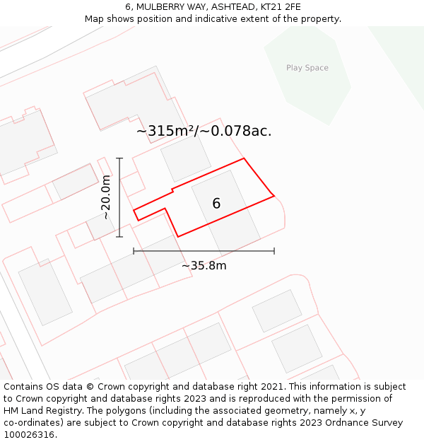 6, MULBERRY WAY, ASHTEAD, KT21 2FE: Plot and title map