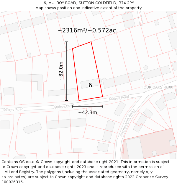6, MULROY ROAD, SUTTON COLDFIELD, B74 2PY: Plot and title map