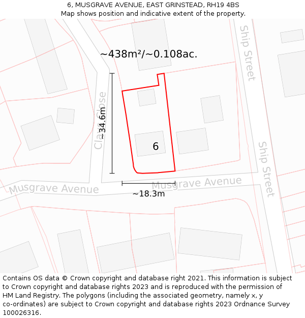 6, MUSGRAVE AVENUE, EAST GRINSTEAD, RH19 4BS: Plot and title map