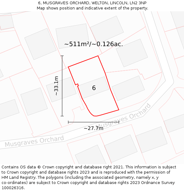 6, MUSGRAVES ORCHARD, WELTON, LINCOLN, LN2 3NP: Plot and title map